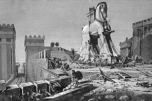 19 th Century etching of the Trojan Horse
