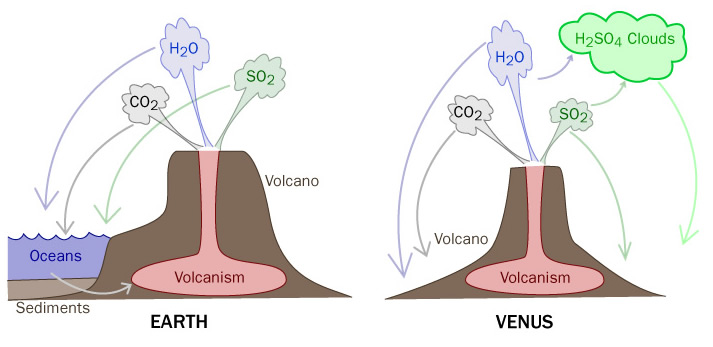 Volcanic gases on Earth and Venus