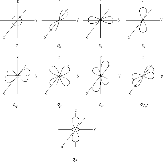Sketches of s, p, and d orbitals