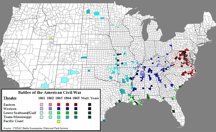 Map of battles of the Civil War